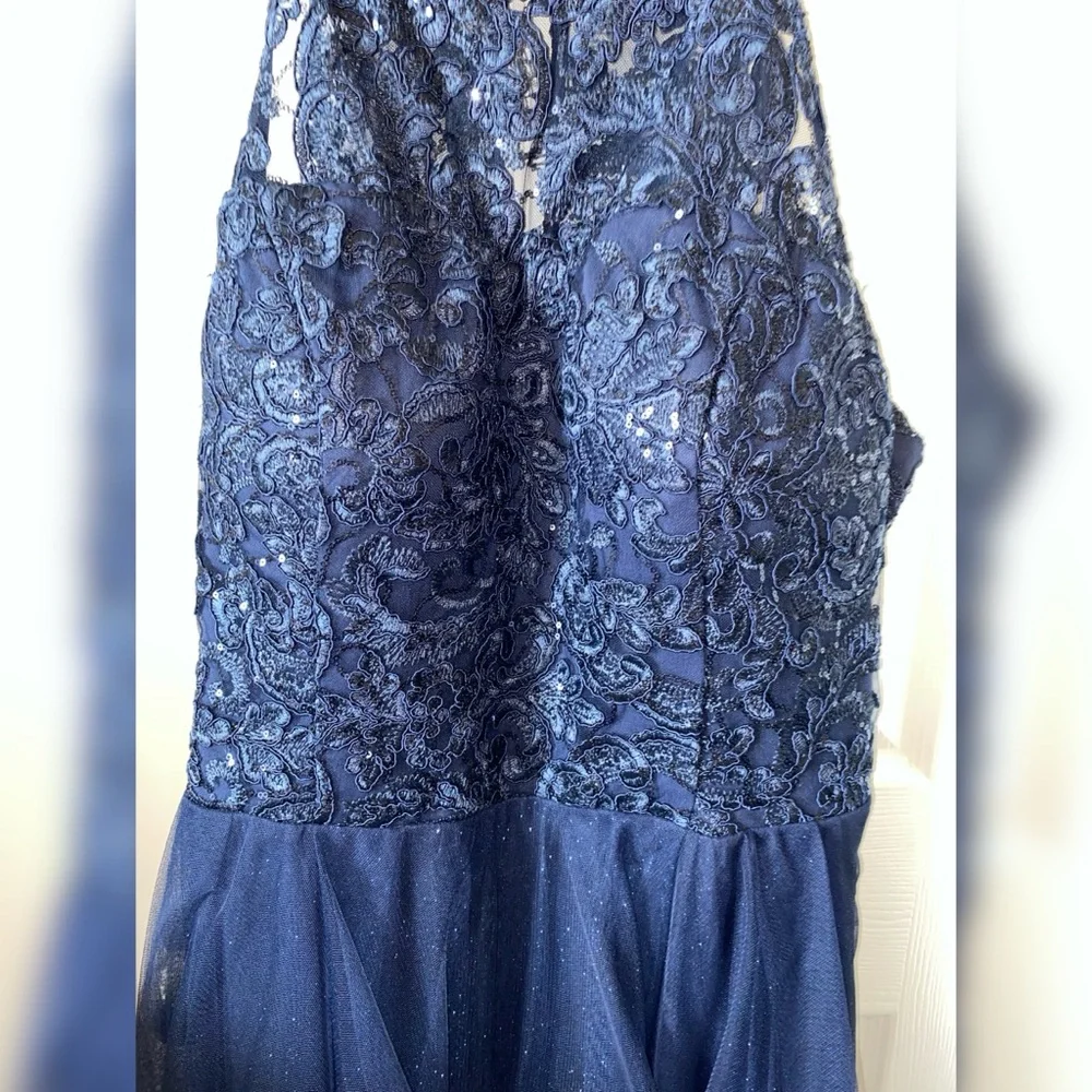 Dark Blue Sparkly and Glittery Prom Dress - Picture 3 of 3